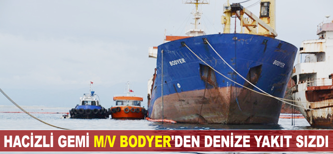 Aliağa'da M/V Bodyer isimli hacizli gemiden denize yakıt sızdı