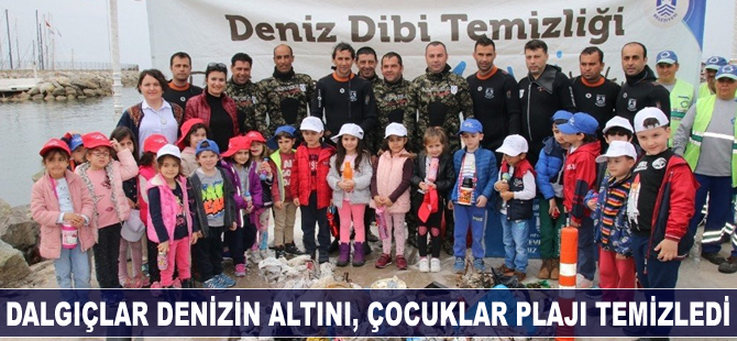 Dalgıçlar denizin altını, çocuklar plajı temizledi