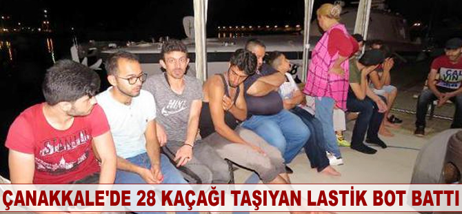 Çanakkale'de 28 kaçağı taşıyan lastik bot battı