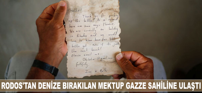 Rodos'tan denize bırakılan mektup Gazze sahiline ulaştı