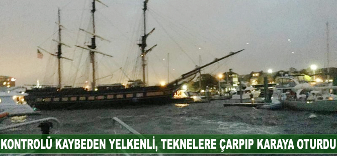 Kontrolü kaybeden yelkenli, diğer teknelere çarpıp karaya oturdu