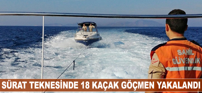 Sürat teknesinde 18 kaçak göçmen yakalandı