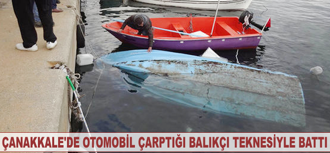 Otomobil çarptığı balıkçı teknesiyle suya gömüldü