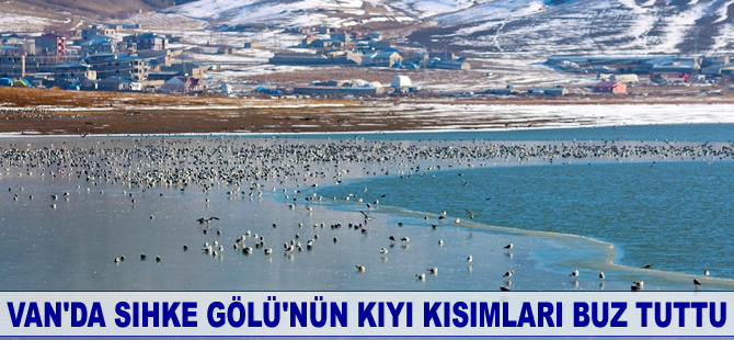 Van'da Sıhke Gölü'nün kıyı kısımları buz tuttu