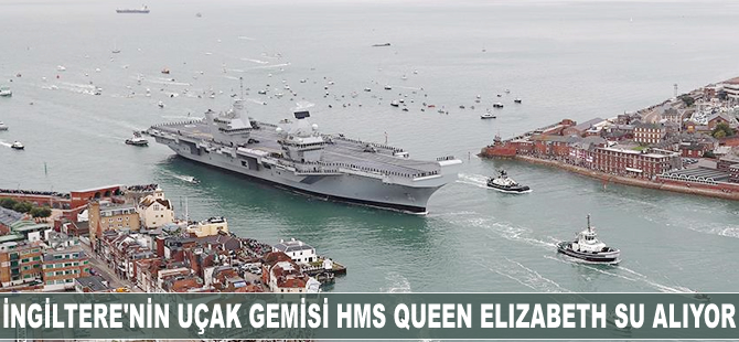 İngiltere'nin yeni uçak gemisi HMS Queen Elizabeth su alıyor