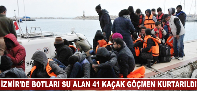 İzmir'de botları su alan 41 kaçak göçmen kurtarıldı