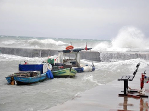 Didim'de balıkçı tekneleri lodos nedeniyle limana demirledi