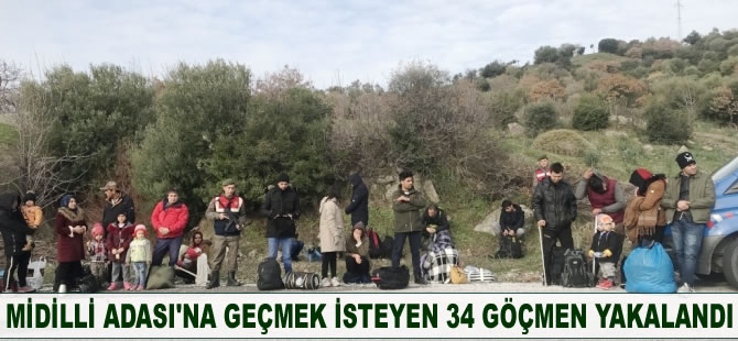 Midilli Adası'na geçmek isteyen 34 kaçak göçmen yakalandı