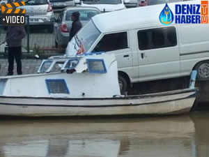 Minibüs Sarıçay'daki balıkçı teknesine çarptı