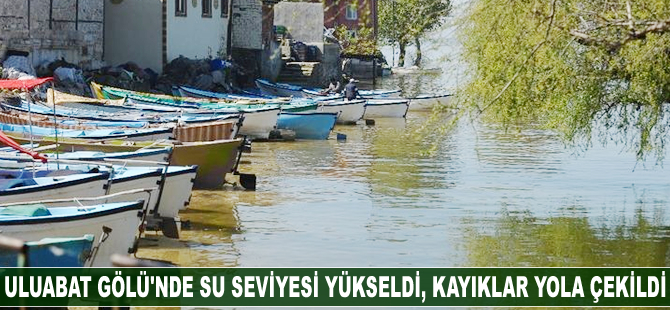 Uluabat Gölü'nde su seviyesi yükseldi, kayıklar yollara çekildi