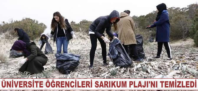Üniversite öğrencileri Sarıkum Plajı'nı temizledi