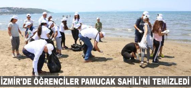 İzmir'de öğrenciler Pamucak Sahili'ni temizledi