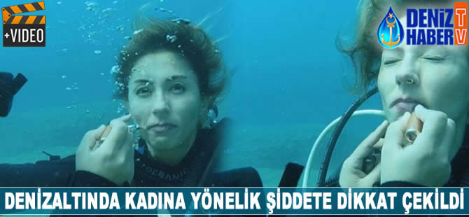 Denizaltında makyajla kadına şiddete dikkat çekti