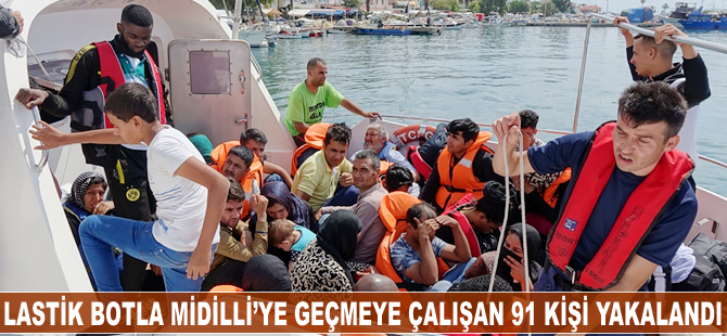 Ayvacık'tan lastik botla Midilli'ye gitmeye çalışan 91 kişi yakalandı