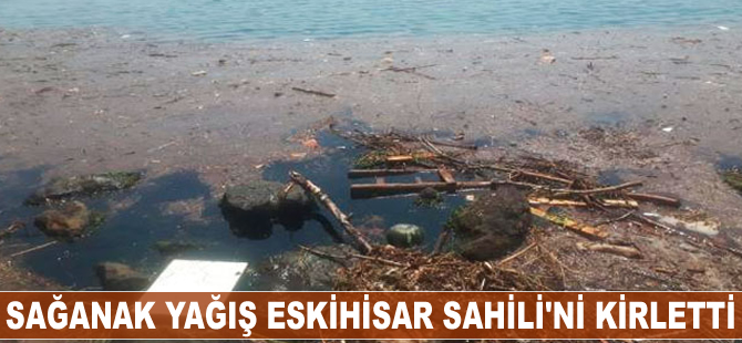 Sağanak yağış Eskihisar Sahili'ni kirletti