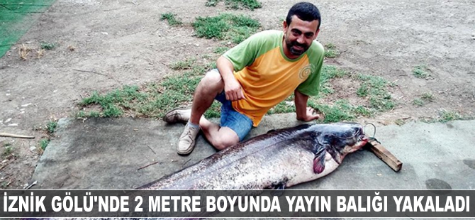 İznik Gölü’nde 2 metre boyunda yayın balığı yakaladı