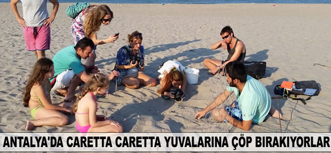 Antalya'da caretta caretta yuvalarına çöp bırakıyorlar