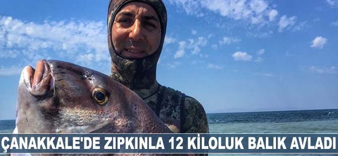 Çanakkale'de zıpkınla 12 kiloluk balık avladı