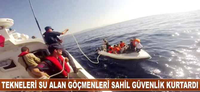 Tekneleri su alan göçmenleri Sahil Güvenlik kurtardı