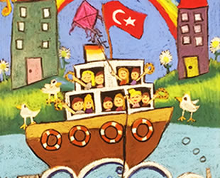 Çocuklar, denizde yolculuğu çizecek