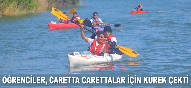 Öğrenciler, caretta carettalar için kürek çekti