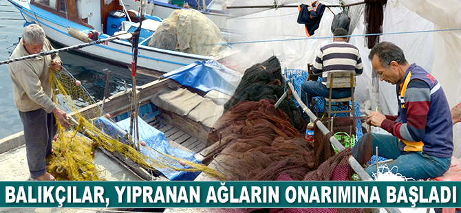 Balıkçılar, yıpranan ağların onarımına başladı