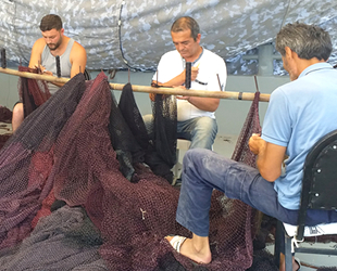 Balıkçılar, yunusların ağlarda açtıkları delikleri dikme mesaisine başladı