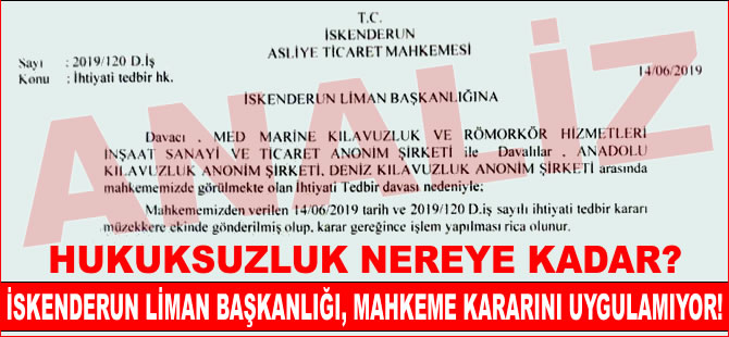 İskenderun Liman Başkanlığı, Mahkemenin İhtiyatı Tedbir Kararını uygulamıyor