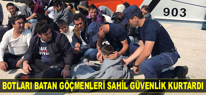 Botları batan düzensiz göçmenleri Sahil Güvenlik kurtardı