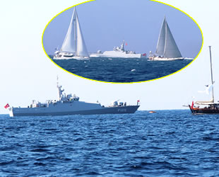 Kardak kayalıklarından geçen yelkenlilere Türk savaş gemisi eşlik etti