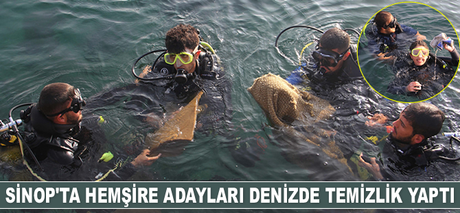 Sinop'ta hemşire adayları denizde temizlik yaptı