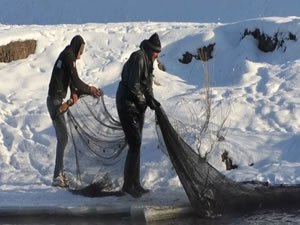 Kars'ta eksi 25 derece soğukta balık avı
