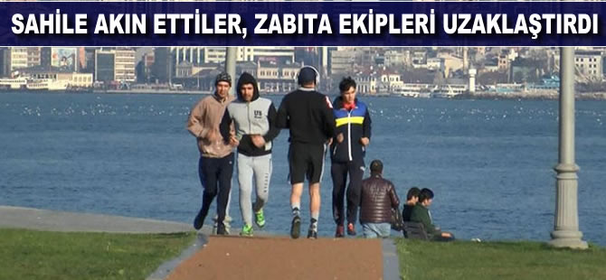 Sahile akın ettiler, zabıta ekipleri uzaklaştırdı