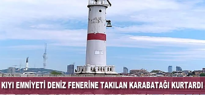 Kıyı Emniyeti bu kez, deniz fenerine takılan karabatağı kurtardı