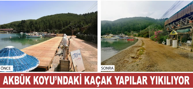 Akbük Koyu’ndaki kaçak yapılar yıkılıyor