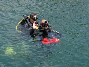 Belediye başkanı denize dalıp çöp topladı