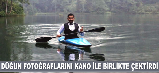Milli kanocu Uğur Polat, düğün fotoğraflarını kanosu ile birlikte çektirdi