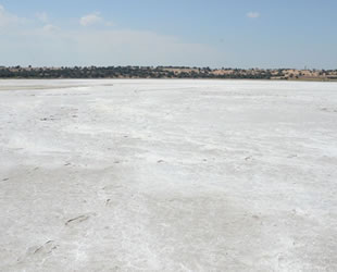Edirne'de suyu buharlaşan gölün tuz tabakası ortaya çıktı