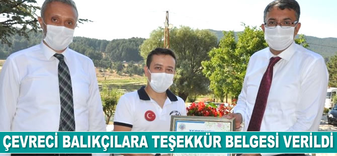 Çevreci balıkçılara teşekkür belgesi verildi