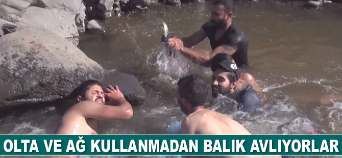 Olta ve ağ kullanmadan balık avlıyorlar