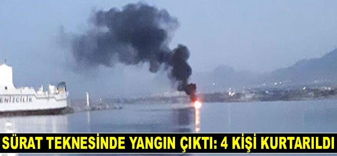 Girne'de sürat teknesinde yangın çıktı: 4 kişi kurtarıldı