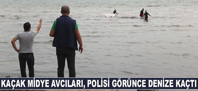 Kaçak midye avcıları, polisi görünce denize kaçtı