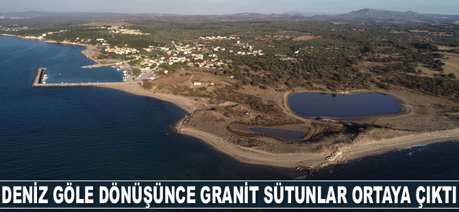 Çanakkale'de deniz göle dönüşünce granit sütunlar ortaya çıktı