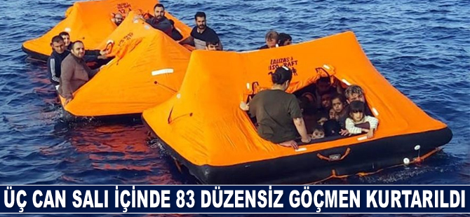 Birbirine bağlanmış üç can salı içinde 83 göçmen kurtarıldı
