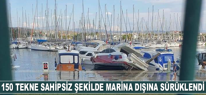 Teos Marina’da 150 tekne marina dışına sürüklendi