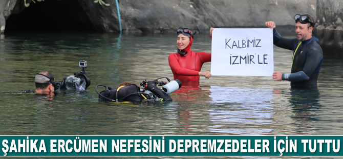 Dünya serbest dalış rekortmeni Şahika Ercümen, nefesini depremzedeler için tuttu