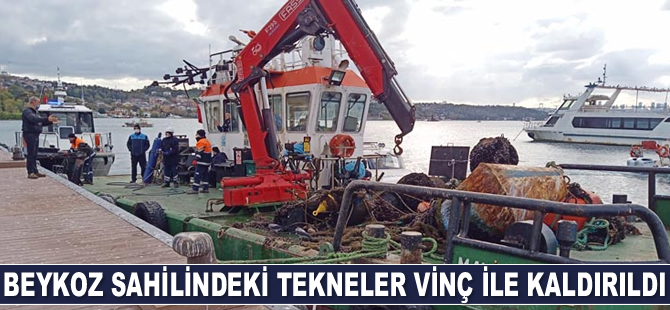 Beykoz sahilindeki tekneler vinç ile kaldırıldı