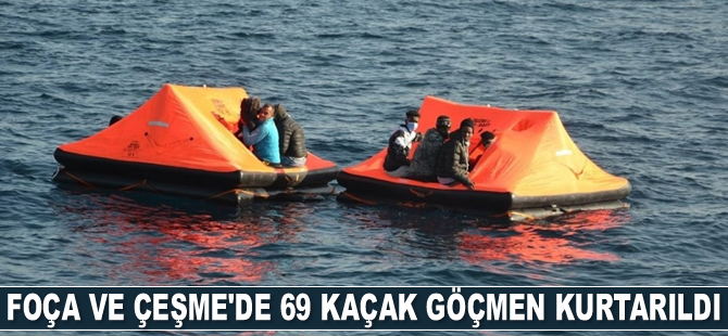 İzmir'de 69 kaçak göçmen kurtarıldı