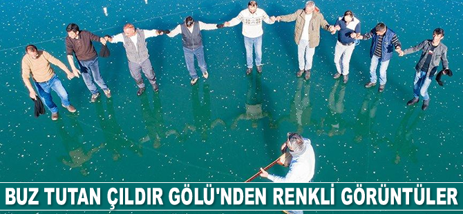 Buz tutan Çıldır Gölü’nden renkli görüntüler ortaya çıktı