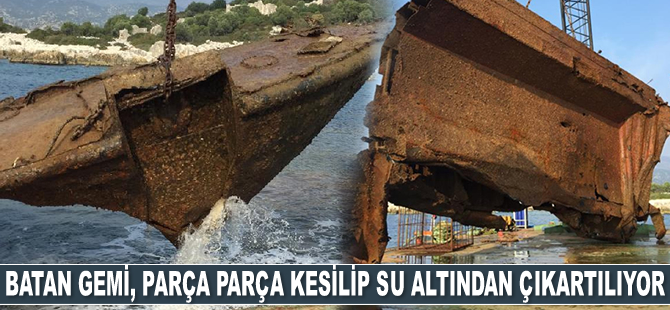 2011'de batan 'Zorbey' isimli gemi, parça parça kesilip su altından çıkartılıyor